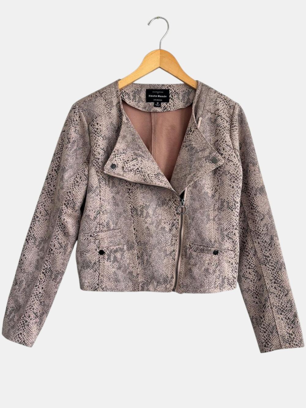 Haute Monde Faux Snakeskin Moto Jacket Boho Zip Up Lightweight Going Out Medium